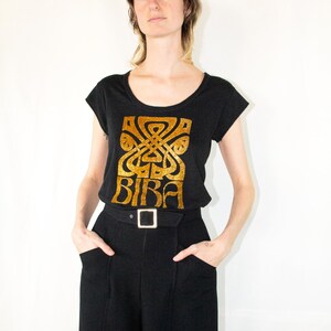 1970s Biba Cotton T-shirt With Gold Flocked Glitter Logo