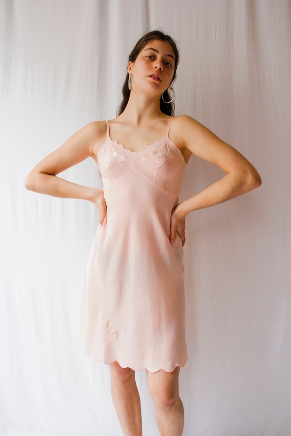 1930s pink silk embroidered lingerie slip dress /… - image 2