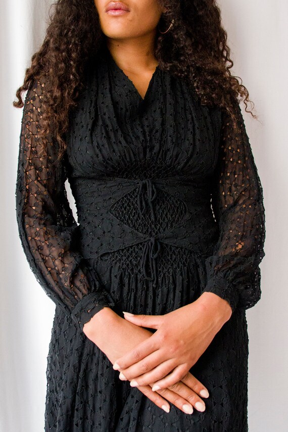 Vintage 1930s black cut out chiffon honeycomb smoc