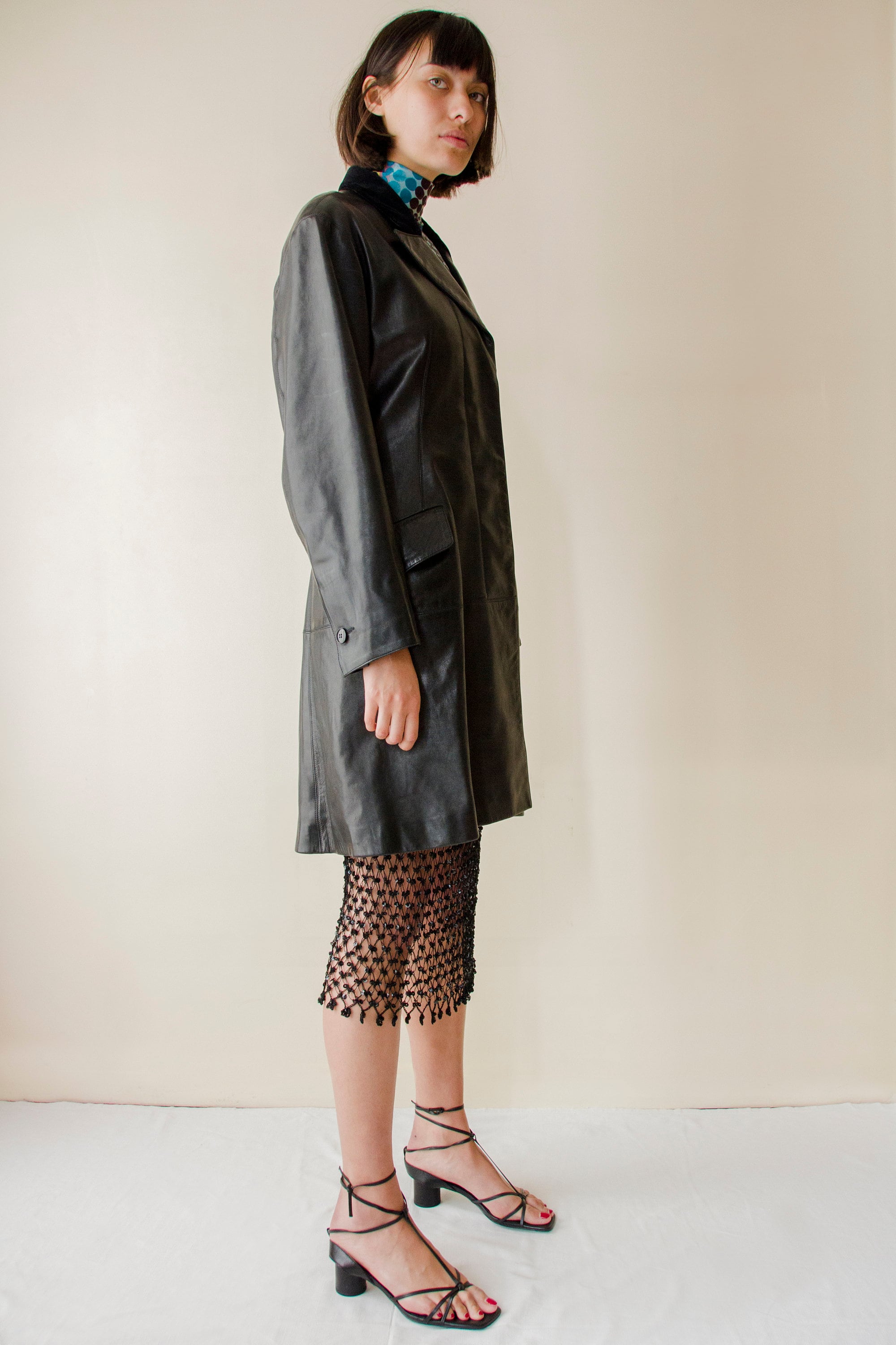 Azzedine Alaïa 1980s Vintage Leather Coat With Velvet Collar