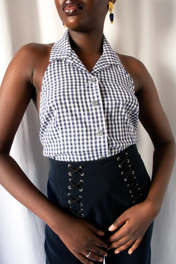 1990s Chantal Thomass blue & white cotton gingham… - image 3