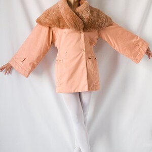 1980s Claude Montana salmon pink coat with huge fur collar // 80's Montana tailored jacket, kimono sleeve, front pockets, double breasted image 6