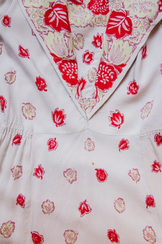 Vintage 1930s pastel lilac & red floral linen dre… - image 9