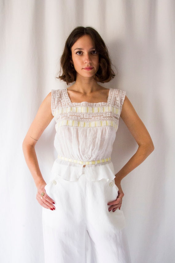 Antique Edwardian white sheer cotton & lace bodic… - image 3