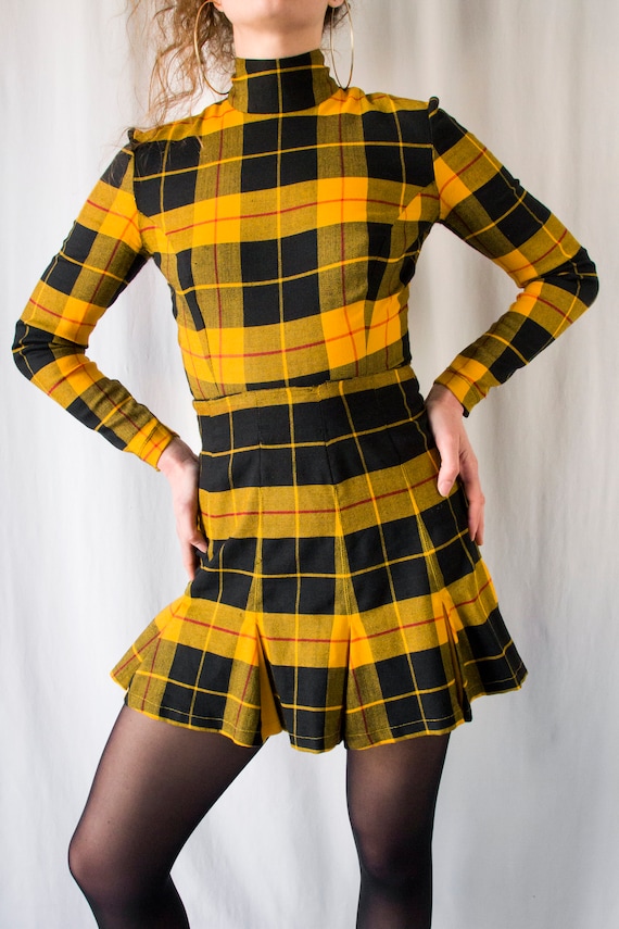 1980s Plein Sud yellow & black tartan wool set bo… - image 6