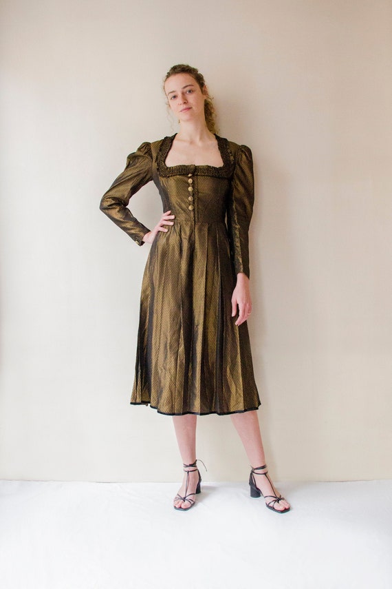 Vintage 1940s gold copper jacquard dirndl dress //