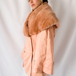 1980s Claude Montana salmon pink coat with huge fur collar // 80's Montana tailored jacket, kimono sleeve, front pockets, double breasted image 2