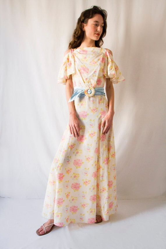 Rare! 1930s pastel floral print rayon evening gow… - image 6