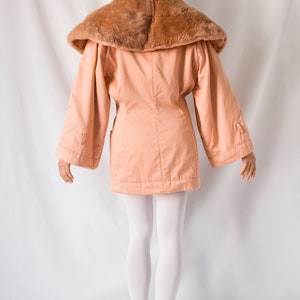 1980s Claude Montana salmon pink coat with huge fur collar // 80's Montana tailored jacket, kimono sleeve, front pockets, double breasted image 5