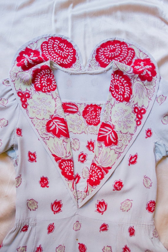 Vintage 1930s pastel lilac & red floral linen dre… - image 8