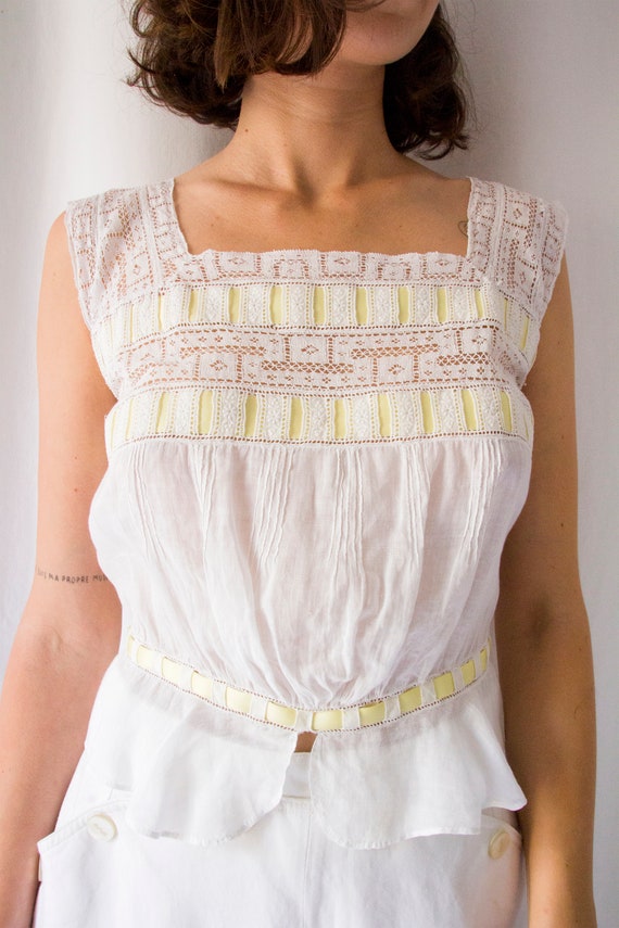 Antique Edwardian white sheer cotton & lace bodic… - image 2