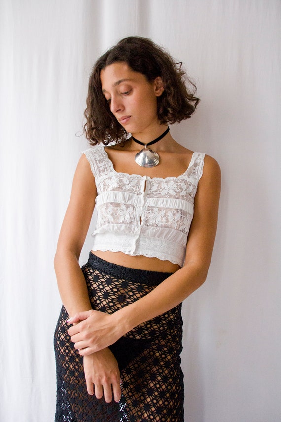 Antique Edwardian white floral crochet lace bodice