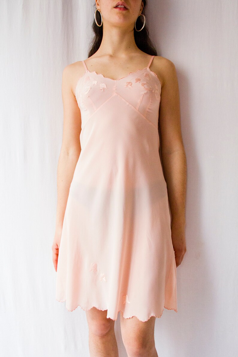 1930s Pink Silk Embroidered Lingerie Slip Dress // Vintage 30s Bow