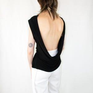 1990s Jean Paul Gaultier black rayon backless top // Vintage 90s JPG slinky draped sleeveless blouse
