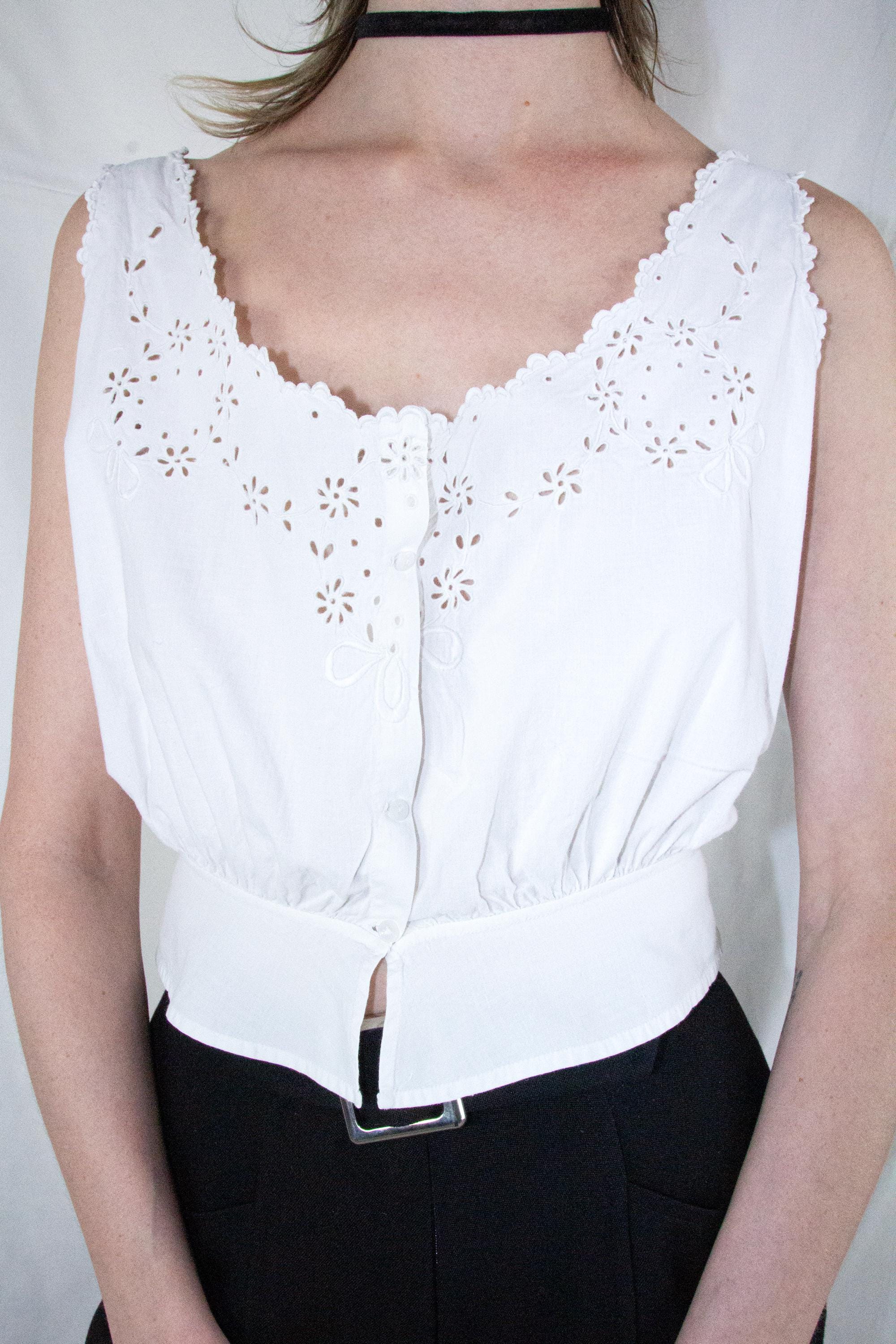 Antique Edwardian White Hand Embroidered Cotton Corset Cover 