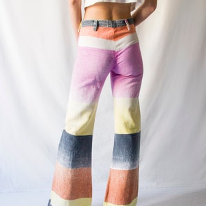 Rare 1970s colorful gradient flared pants with front patch pockets // Vintage 70s French brand Philnat bell bottom trousers image 5