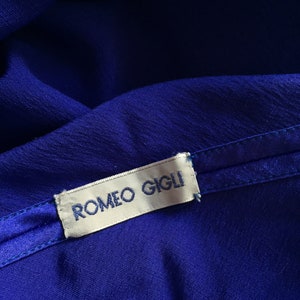 1980s Romeo Gigli royal blue silk draped back dress with dolman sleeves // Vintage rare 80s Gigli mini tunic dress, fitted hips image 8