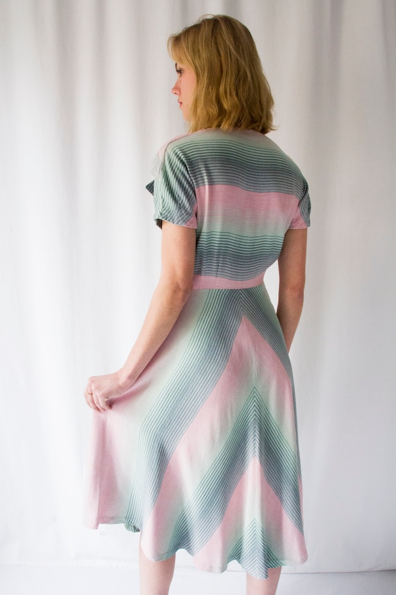 1930s bias cut cotton candy striped print dress w… - image 5