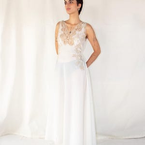 1930s white rayon & ivory lace insert nightgown // Vintage 30s Art Deco lingerie boudoir bias cut negligee slip dress