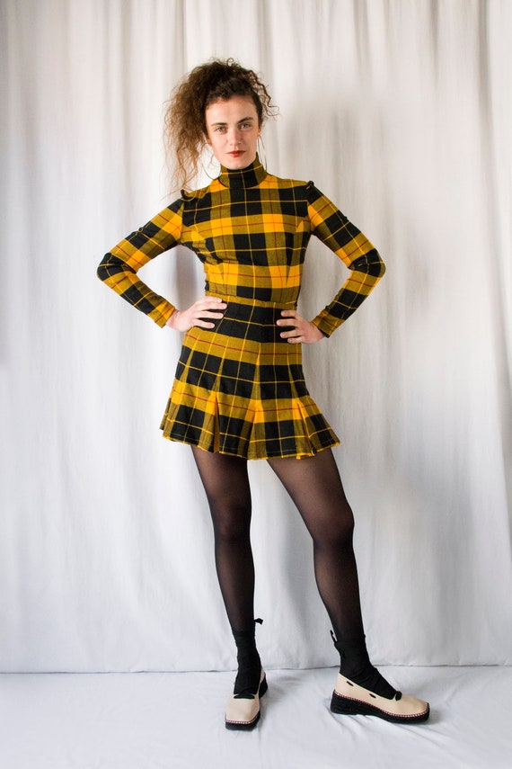 1980s Plein Sud yellow & black tartan wool set bo… - image 2