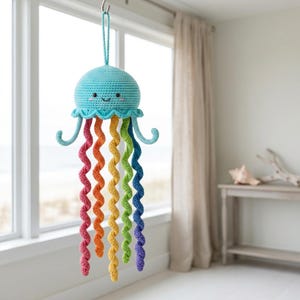 Rainbow Jellyfish Wind Spinner Crochet Pattern PDF, Hanging Nursery Decor, Colorful Ocean Wall Ornament, Intermediate US Terms Tutorial