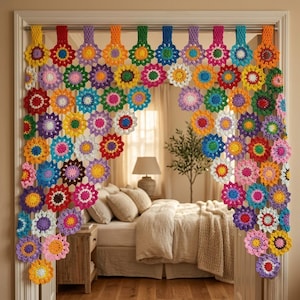 Crochet Sunflower Curtain Pattern PDF, Hanging Flower Curtain, Window Decor Crochet Pattern, Boho Home Decor DIY