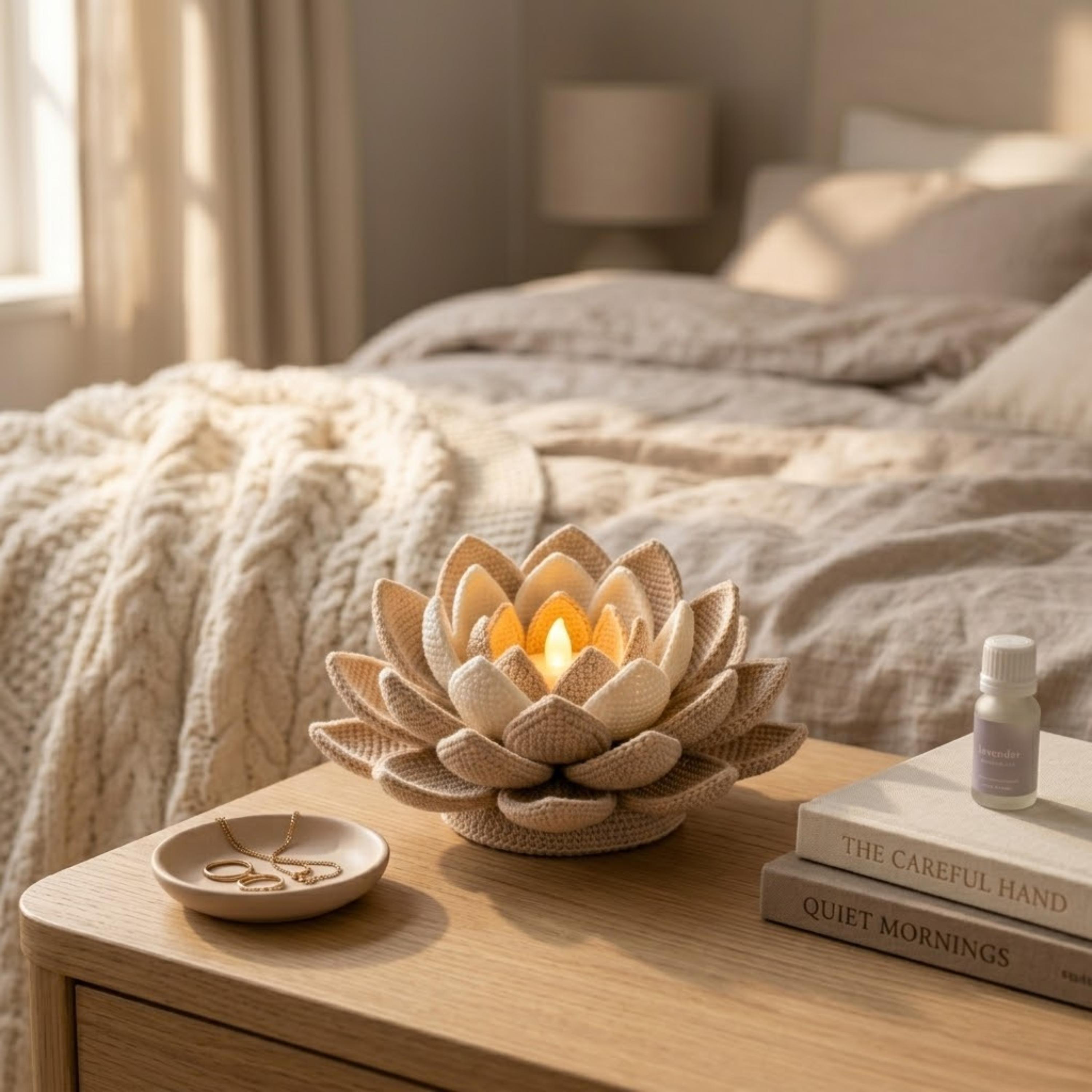 18 Lotus Flower Crochet Patterns for Beautiful Decor, Gifts, and Giftable Makes 9 Crochet Lotus Flower Lamp