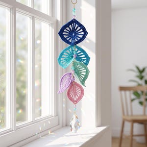 Crochet Leaf Suncatcher Pattern PDF, Aurora Prism Window Hanging