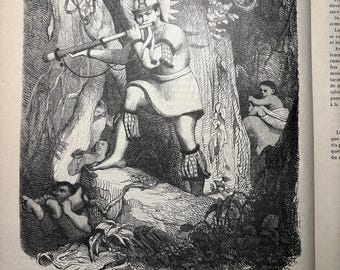 Gravure originale Chef Indien Coroado Brésil 1845