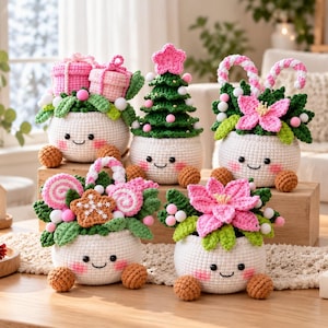 Christmas Desk Decor Crochet Pot Holiday Gift