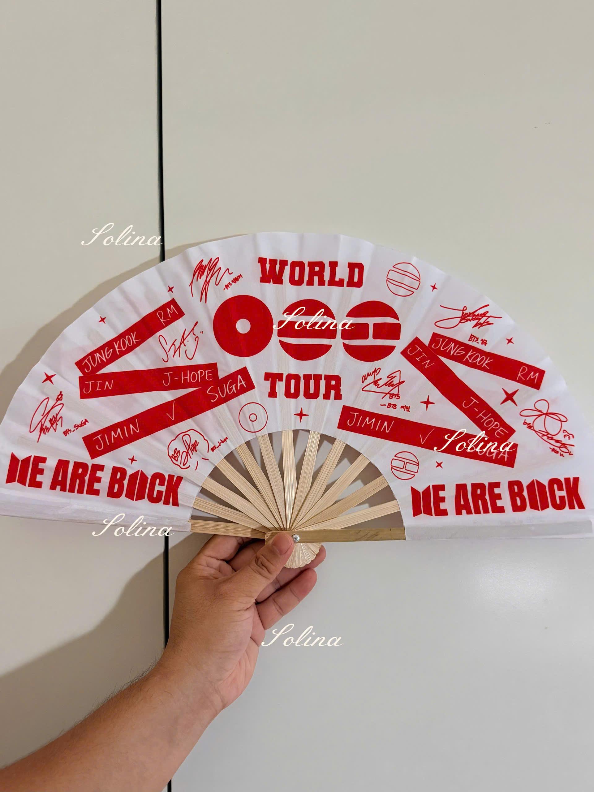 BTS World Tour Arirang Inspired Folding Fan, Red Black Kpop