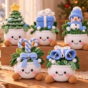 Crochet Christmas Pot Decor, Santa, Reindeer,Snowman,Gingerbread Man & Christmas Tree,Handmade Holiday Table Decoration,Christmas Desk Decor