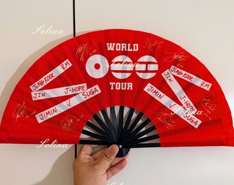 BTS World Tour Arirang Inspired Folding Fan, Red Black Kpop
