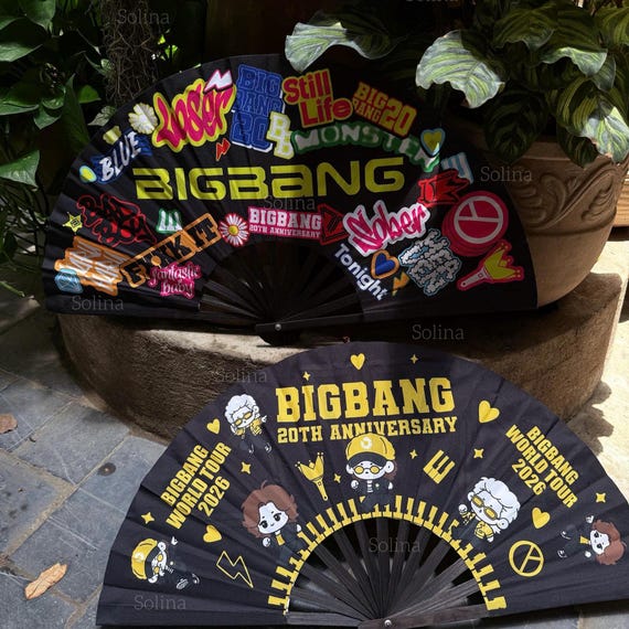 BIGBANGラストワン Bigbang World Tour Inspired Folding Fan, Red Black Kpop Concert
