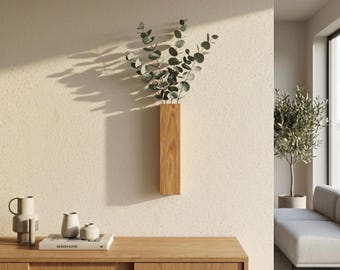 Wandvase Holz Eiche Massivholz | Moderne Holzvase Wand personalisiert Geschenk Einzug | Kleine Blumenvase hängend vom Schreiner Handarbeit