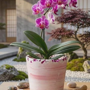Pink Concrete Orchid Pot, Crystal Glass Stone Planter, 13x13cm Indoor Flower Holder, Pigmented Home Decor, Unique Plant Lover Gift