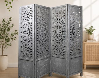 wooden handcrafted 4 panel room divider