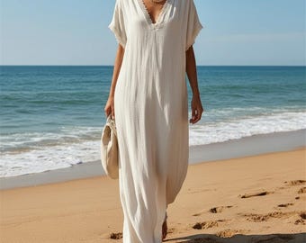 Bohemian Lace Trim Maxi Dress, V-Neck Summer Beach Gown, Romantic Elopement Festival Style