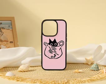 Pink Bag Black Cat Phone Soft Case Cover For 16e 17e iPhone 17 16 15 14 13 Pro Max 16/15/14 Plus X XS XR SE 13/12 Mini 2025 17Air