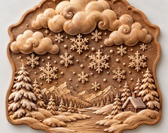 Winter Snowfall STL File, Snowflake 3D Relief Wall Art, Snowy Mountain Cabin, CNC Wood Carving