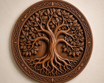 Baum des Lebens 3D Relief STL-Datei | Keltischer Baum CNC Holzschnitzerei Design | Rustikale Wandkunst
