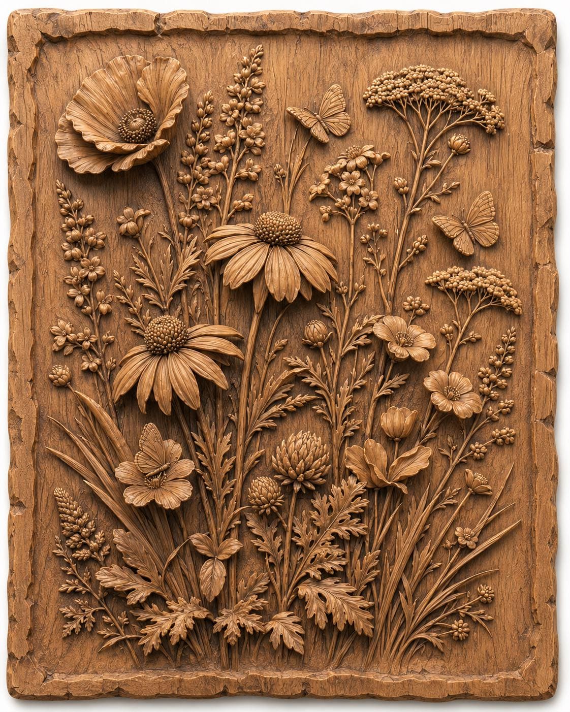 Wildflower 3D Relief STL File | CNC Wood Carving Floral Wall Art