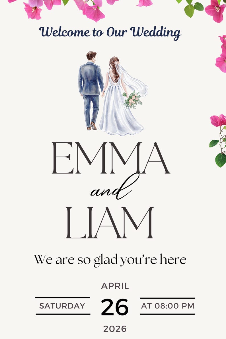 Editable Wedding Welcome Sign Canva Template | Modern Minimalist Poster ...