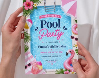 Invitación de cumpleaños para fiesta en la piscina / Plantilla para fiesta de verano en la piscina (Descarga digital)