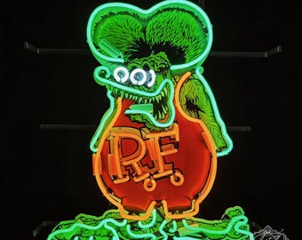 Rat Fink Neon Sign – Handmade Real Glass Neon Wall Light for Garage, Man Cave, Hot Rod Decor, Vintage Garage Decor Home Decor 19"x15"