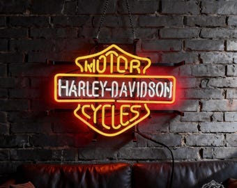 Motorcycle Neon Sign, Harley Davidson Bar Decor, Biker Garage Wall Art, Man Cave Pub Sign Personalized gifts for him 24"x20"