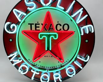 Vintage Texaco Gasoline Motor Oil Neon Sign Retro Gas Station Decor Wall Art Wall Hanging Sign Custom Personalized Christmas Gift 22x22inch