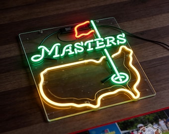 Golf Masters Neon Light – Vintage Real Glass Neon Sign for Home Bar, Golf Lounge, Man Cave, or Sports Room Decor Wall Art 24"x20"