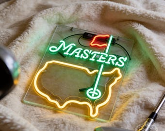 Masters Golf Neon Sign, Golf Course Wall Decor, Golf Club Bar Sign for Man Cave, Sports Room, Garage, Home Bar Decor Wall Art 19"x15"