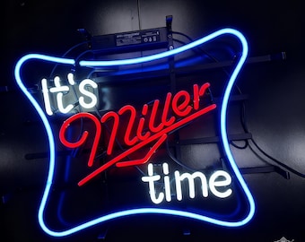 Miller Neon Sign, Miller Time Beer Sign, Beer Bar Decor, Man Cave Sign, Home Bar Wall Decor, Garage Bar Sign 19x14 inch